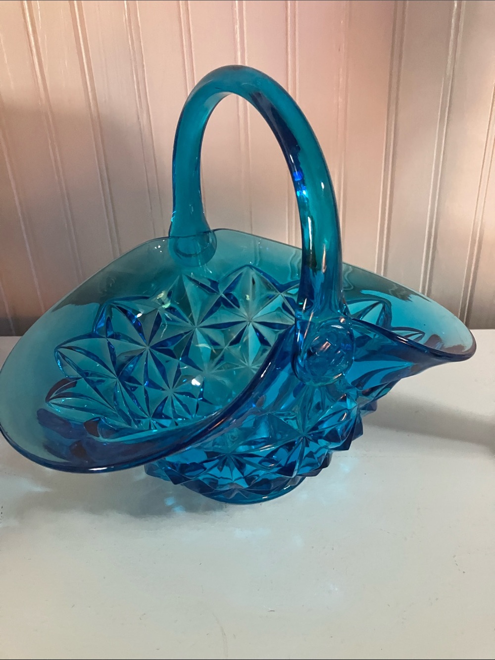 Beautiful Vintage Indiana Glass Azure Blue Basket 1970’s